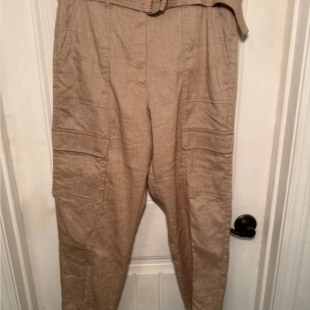White House Black Market Beige Linen/Poly Blend Cargo Pants